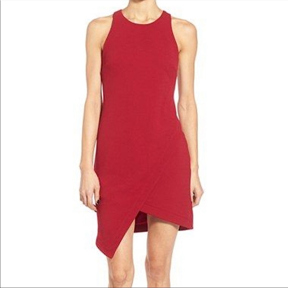 Leith Red Asymmetrical Hem Crepe Tank Dress Medium
